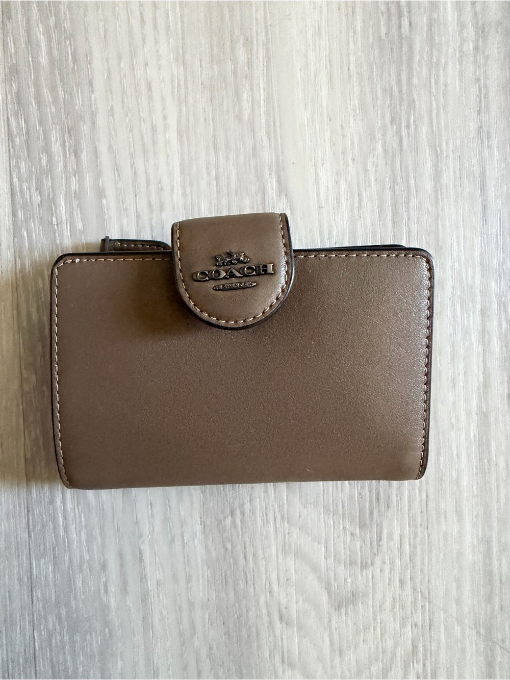 Coach Taupe Leather Compact Wallet